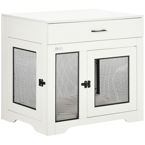 White dog crate end table sale