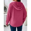 Solid Color Plus Size Women's Tops Loose V-Neck Hooded Long Sleeve Striped Brushed T-Shirt - 3 of 4