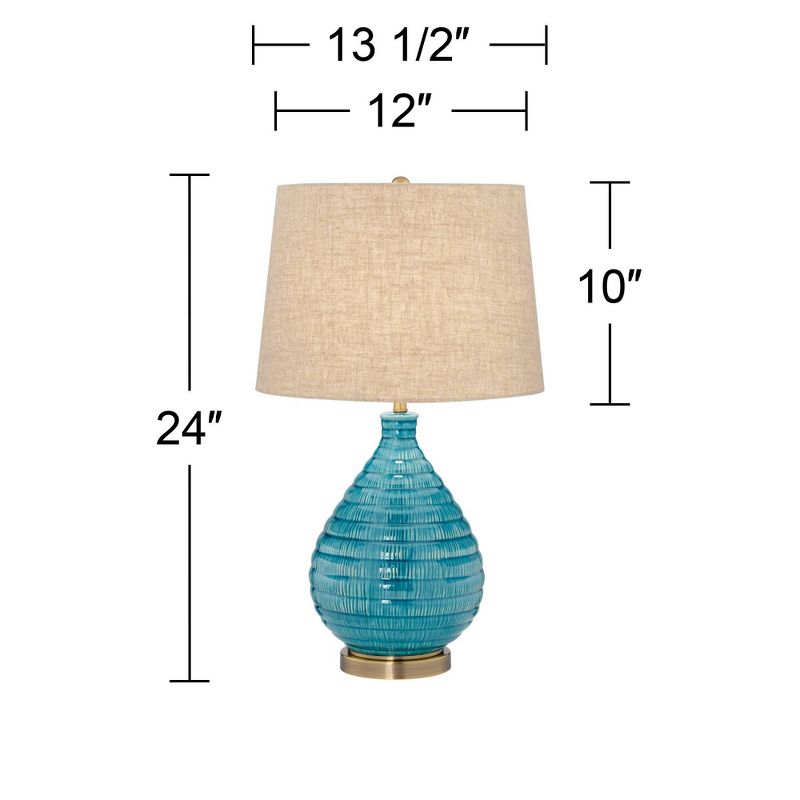 360 Lighting Kayley 24" High Small Mid Century Modern Coastal Table Lamps Set of 2 Blue Ceramic Living Room Bedroom Bedside Nightstand House Office, 4 of 6