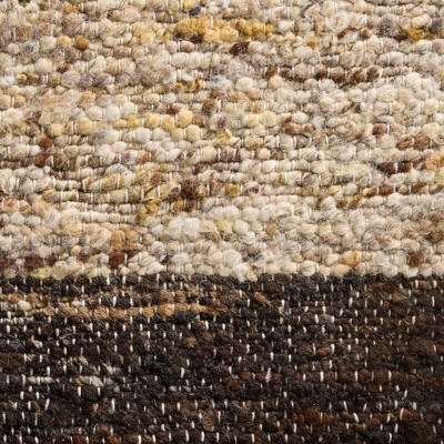Beige and Dark Brown Wool Handcrafted 8' x 10' Area Rug