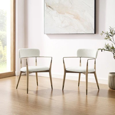 HOMLUX Set of 2 Modern Arm Dining Room Chair Faux Leather Accent Chair with Open Backrest for Kitchen&Living Room&Bedrom