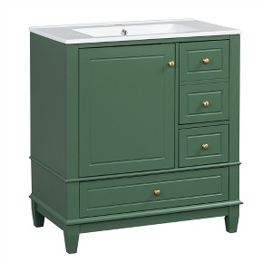 XINGHANZHENXUAN Bathroom Vanity with Sink & 3 Drawers, Soft-Close Solid Wood Cabinet with Ceramic Sink & Ample Storage - 1 of 4