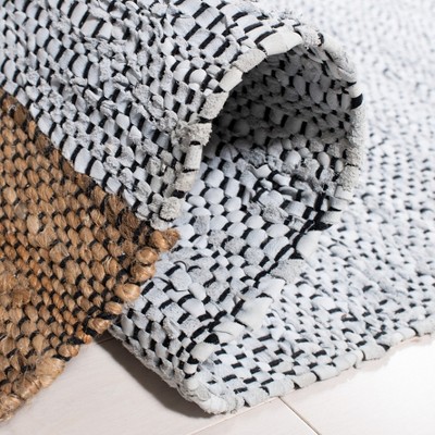 Grey and Natural Flat Woven Cotton Cowhide Area Rug