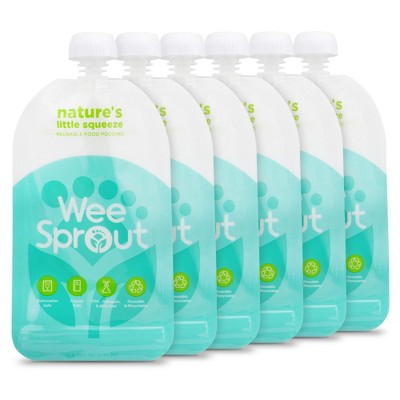 WeeSprout Double Zipper Reusable Food Pouches for Babies & Toddlers, 6-Pack