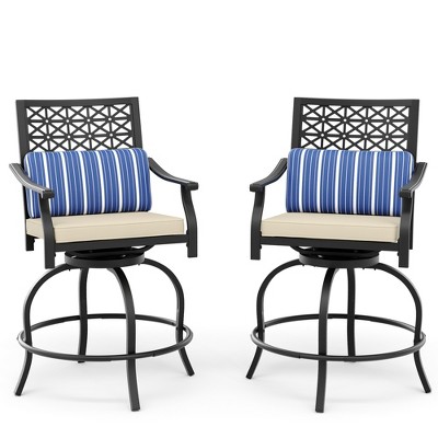 Outdoor High Swivel Bar Stools, Bar Height Patio Chairs with Seat Cushion, Counter Height Tall Patio Swivel Chairs, Outdoor Swivel Bar Chairs Set of 2
