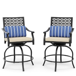 Outdoor High Swivel Bar Stools, Bar Height Patio Chairs with Seat Cushion, Counter Height Tall Patio Swivel Chairs, Outdoor Swivel Bar Chairs Set of 2 - 1 of 4