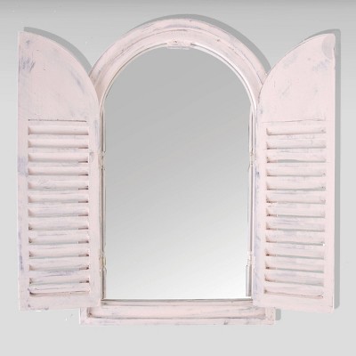 23" Wooden Window Frame With Glass French Doors White - Esschert Design