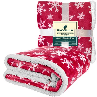 Red Snowflake Reversible Fleece Sherpa Christmas Blanket