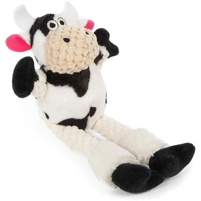 goDog Checkers Just for Me Skinny Cow Squeaky Plush Dog Toy, Chew Guard Technology - White, Mini
