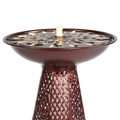 Brown Metal Crosshatch Bird Bath Fountain with LED Lights