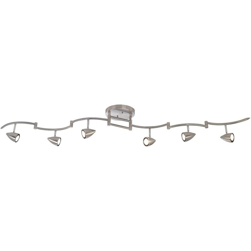 Pro Track Heavy Duty Axel 6-Head LED Ceiling Track Light Fixture Kit Swing Arm GU10 Silver Brushed Nickel Finish Metal Modern Kitchen 72" Wide, 1 of 7