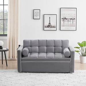 Sleeper Sofa Couch With Pull Out Bed, 105-180 Degrees Adjustable Backrest, Rotating Phone Holder, Storage Bag, ,abstract,gray,55.5x36x30 inches - 1 of 4