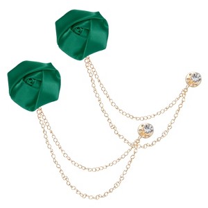 Unique Bargains Cloth Flower Lapel Pin with Gold Badge Tassel Chain for Men Wedding 1.57 inch 2 Pcs - 1 of 4