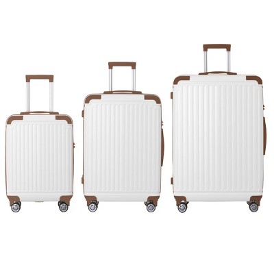 FURNIinspire Bag And Luggage Sets 3 Size Luggage Suitcases with Wheels, Hard Rolling Suitcase Set for Travel Business, Brown, 20.87"*11.81"*30.31"