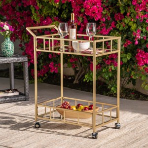 Outdoor Metal Mobile Bar Cart,Patio Serving Cart With Tempered Glass Shelves,Kitchen Cart With Wheels For Kitchen Dining Room-Coolbibila - 1 of 4