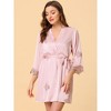 cheibear Women's Satin Silky Lounge Nightdress with Robe 2 Pcs Sleepwear Pajama Sets - 2 of 4