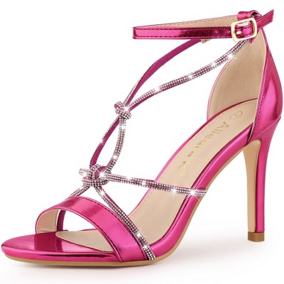Allegra K Women's Open Toe Rhinestone Knot Strap Stiletto Heels Sandals