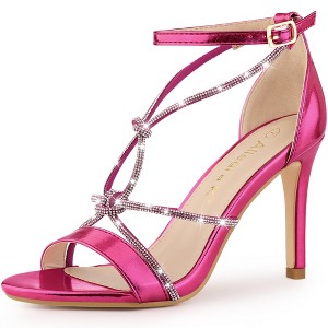 Allegra K Women's Open Toe Rhinestone Knot Strap Stiletto Heels Sandals - 1 of 4