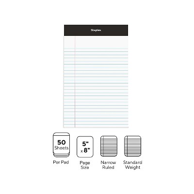 Tru Red Notepad 5" X 8" Narrow Ruled White 50 Sheets/pad Dozen Pads