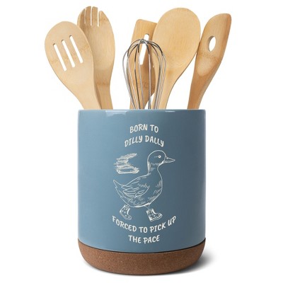 Elanze Designs Kitchen Utensil Holder With Non Slip Cork Base Large 8 Inch Ceramic Storage Crock Witty Quote Countertop Organizer Humourous Duck Sky