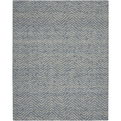 Hand-Tufted Indigo/Ivory Chevron Wool Area Rug - 100"