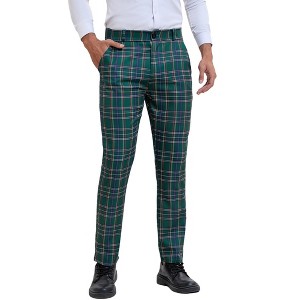 INSPIRE CHIC Men's Regular Fit Flat Front Classic Plaid Suit Pants - 1 of 4
