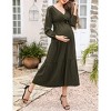 Maternity Dress Women's V-Neck Puff Sleeve Pleated Maternity Maxi Dress for Baby Shower or Casual Wear  lightgreenflower XL - 3 of 4