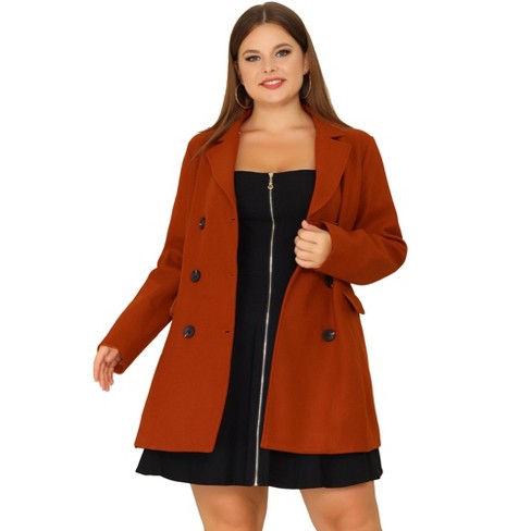 Agnes Orinda Women's Plus Size Winter Outfits Notched Lapel Double Breasted  Overcoats Caramel 4x : Target