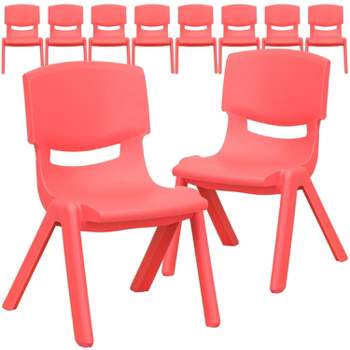 Emma and Oliver 10 Pack Red Plastic Stackable School Chair - 10.5" Seat Height - Preschool Seating