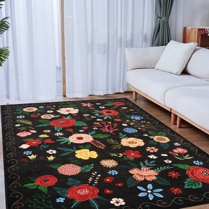 Floral Rugs for Living Room, Machine Washable Boho Area Rug, Vintage Low Pile Large Area Rugs for Living Room, Bedroom, Dining Room, Kids Playroom - 1 of 4