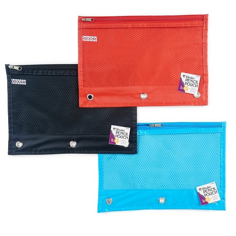 Pencil Pouch For 3 Ring Binder, 3 Pack 3-holes Zipper Pencil