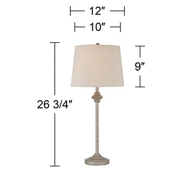 Beige Wood Buffet Table Lamps with Oatmeal Drum Shades, Set of 2