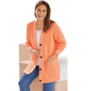 Woman Within Button-Front Shaker Cardigan - 1 of 4