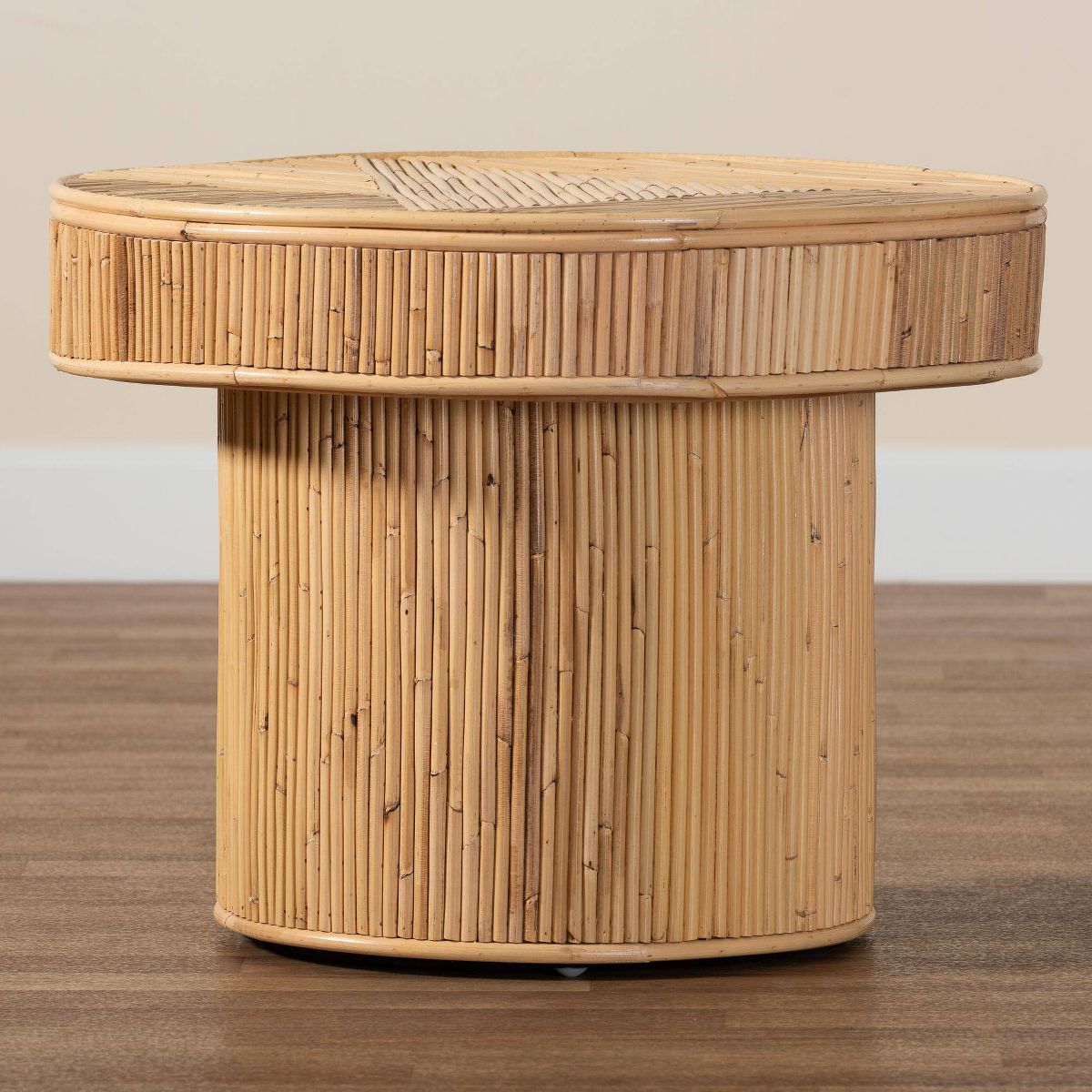bali & pari Iryna Natural Rattan End Table Light honey: 17.7" High, No Assembly, Round Plywood Frame - thumbnail 7