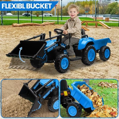 Blue 12V Ride-On Tractor with Detachable Trailer