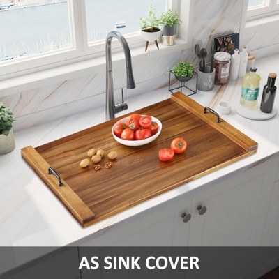 Acacia Wood Noodle Board Stove Cover 30x22 in, Wooden Stove Top Cover with Handles, Large Cutting Board Butcher Block for Electric & Gas Stovetop
