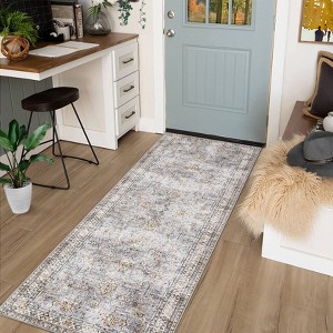 Indoor Soft Vintage Flower Area Rugs for Living Room Bedroom Washable Low Pile Non Slip Carpet Retro Distressed Rug Room Decor - 1 of 4