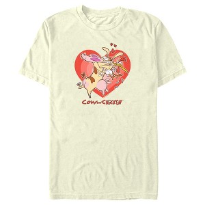 Men's Cow and Chicken Valentine's Day Heart Hug T-Shirt - 1 of 4