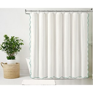 Recycled Cotton Scallop Edge Blue Trim White Shower Curtain - 72"x72" - 1 of 1