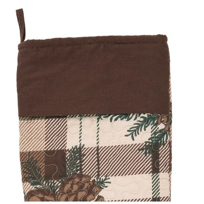 20" Brown Plaid Cotton Pinecone Christmas Stocking