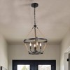 LNC Mocha 4-Light 17.5" Farmhouse Wagon Wheel Small Tiered Chandelier, Matte Black with Hemp Rope - 2 of 4