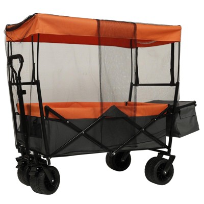 NAYSAYE Wagons Collapsible Stroller Wagon with Canopy and All Terrain Wheels for Outdoor Use, Orange, 45.28"*22.83"*38.78"