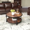 Orieon 2-Tier Round Coffee Table, 30.5" Retro Wooden Grain Top with Iron Roman Column Legs – Living Room, Home Office, or Dining Room - 4 of 4
