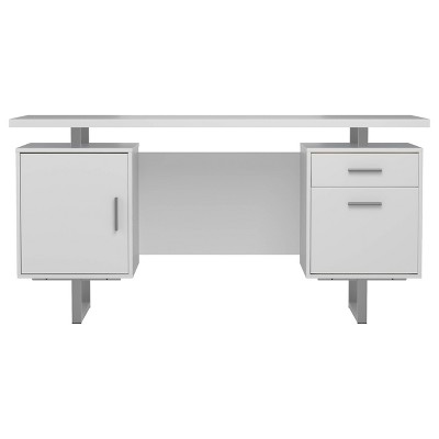 High Gloss White Executive Desk with Filing Cabinet