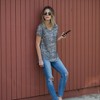 Amaryllis Women's Short-Sleeve Casual V-Neck Camouflage Print Soft Durable High Low Tee - 2 of 4