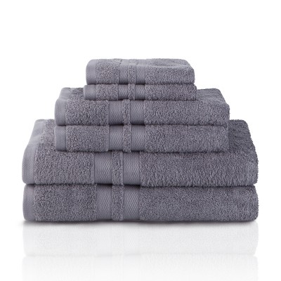 Cotton 6 Piece Bath Towel Set, Plush and Quick Drying, Classic Ionic Jacquard Border and Embroidered Trim by Blue Nile Mills