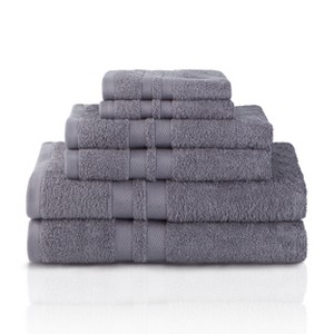 Cotton 6 Piece Bath Towel Set, Plush and Quick Drying, Classic Ionic Jacquard Border and Embroidered Trim by Blue Nile Mills - 1 of 3