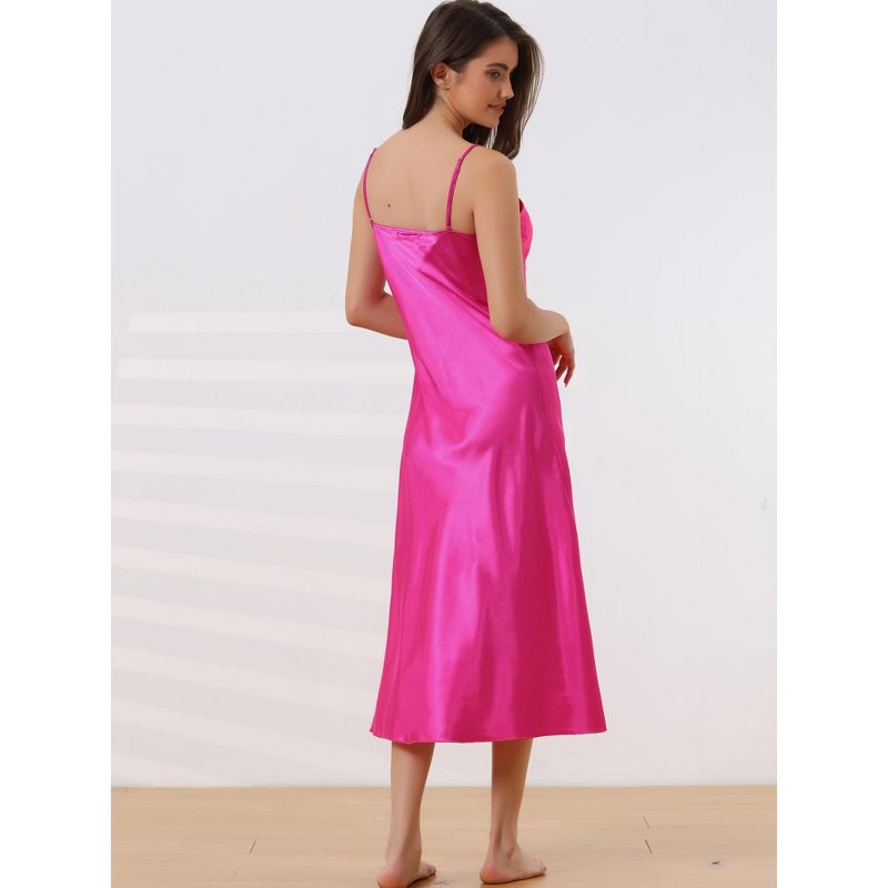 cheibear Women's Satin Nightgowns Lingerie Strap Chemise Split Hem Silky Lounge Dress, 3 of 6