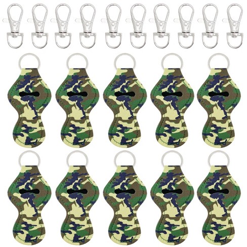 Wrapables 10 Pack Chapstick Holder Keychain With 10 Pieces Metal Clasps Camouflage Target