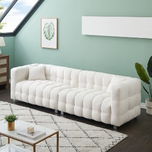 DOMETOUR 102 Inch Teddy Fleece Sofa for Living Room Bedroom, 4 Seat Modern Upholstered Sofa Futon Couch with 2 Pillows - 1 of 4